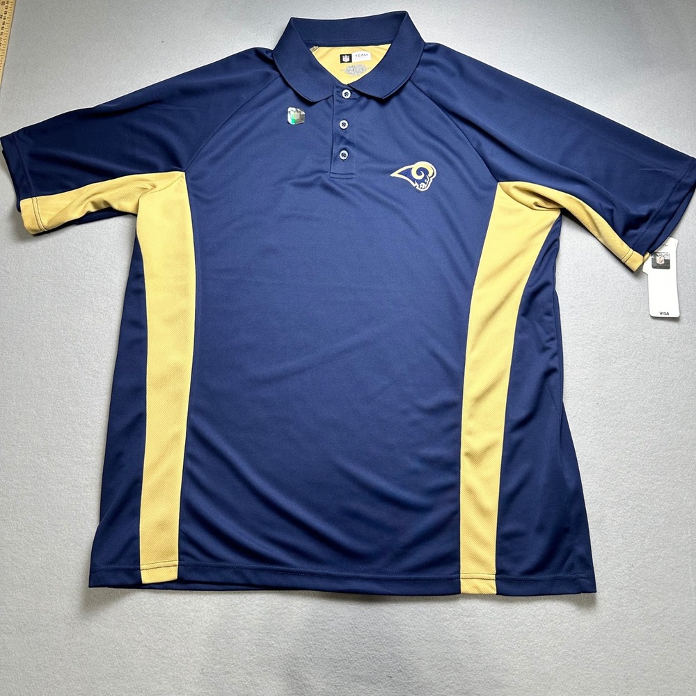 NFL Team Apparel Polo Shirt Mens XL Navy St. Louis Rams Colorblock Short Sleeve